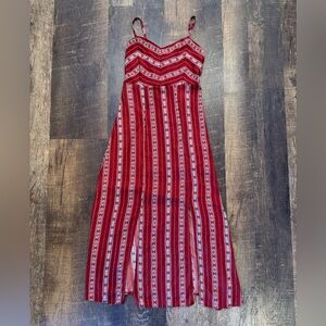 Lush Red and White Patterned Maxi Dress